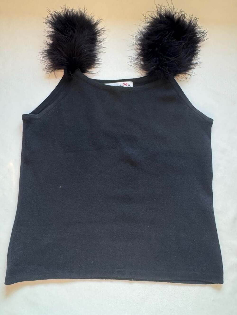 Vintage Black Silk Feather Strap Tank Top Whimsigoth Y2K Goth Party Medium